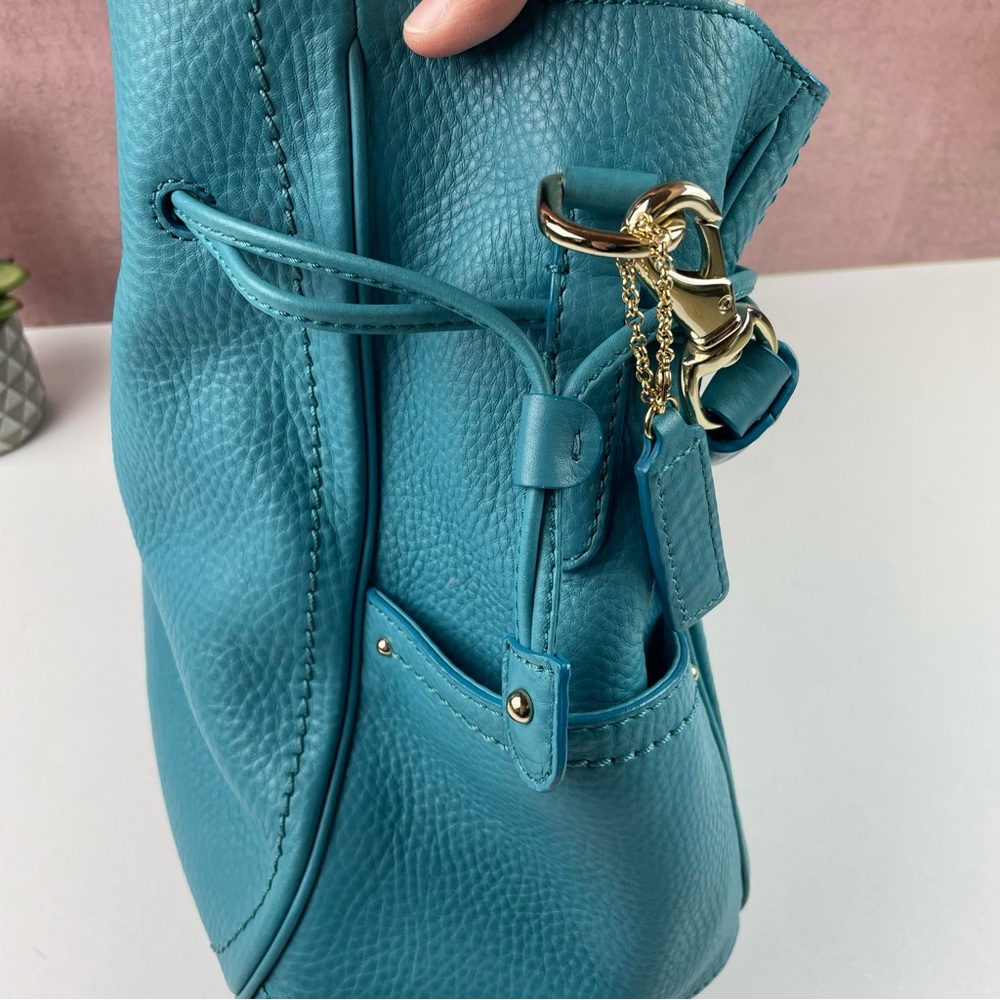 Cole Haan Teal Blue Leather Gold Buckle Purse Handbag Bag Women Designer - Picture 6 of 11